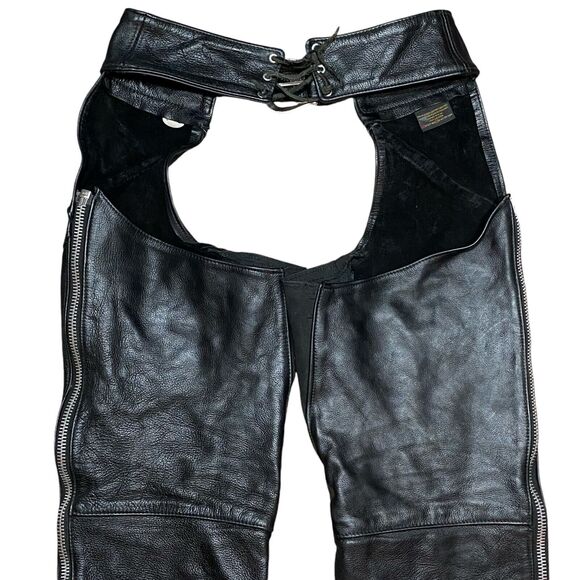 Harley Davidson WOMEN'S BLACK LEATHER RIDING CHAPS  medium - Picture 5 of 11